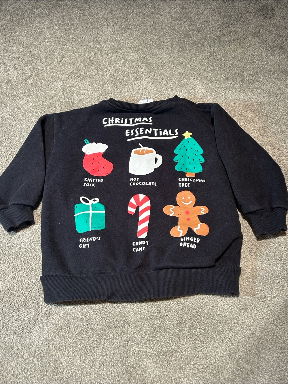 Zara Black Kids Christmas Essentials Graphic Sweatshirt with Multicolor Icons